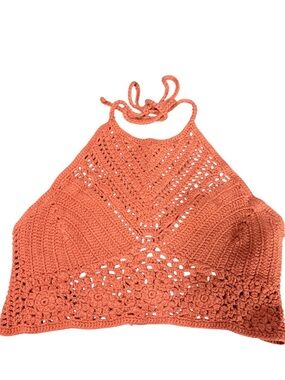 Forever 21 Coral Crochet Halter Camisole